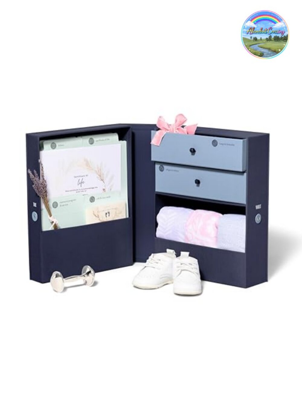 Baby Memory Box Keepsake Organizer, Acid-Free Storage with Ribbon-Pull Drawers,
